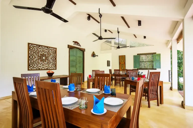 An interior view of the restaurant at Flamboyant Villas.